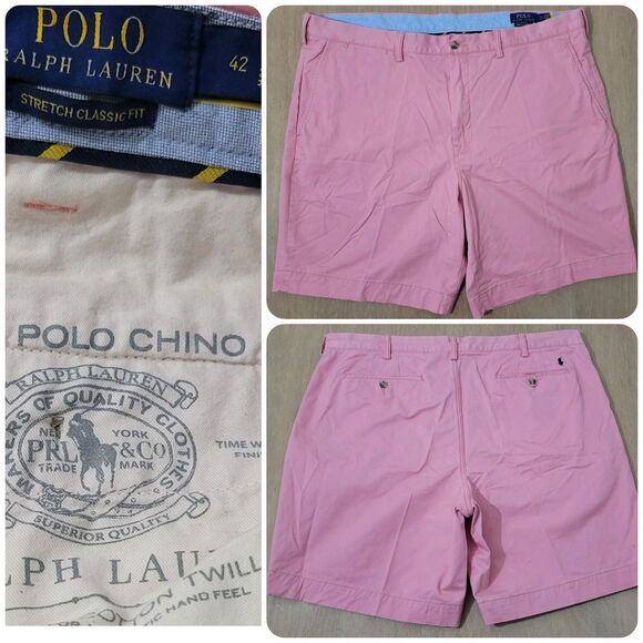 Polo Ralph Lauren Shorts Mens Size 42x9" Chino Golf Light Pink Stretch Pony - Picture 1 of 12